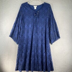 Lace‎ Dress Women's Medium Blue Lined Grandma Core Party Elegant Fairy Formal